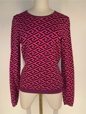 VERSACE la grecca Pink & Black Geometric Knit Sweater